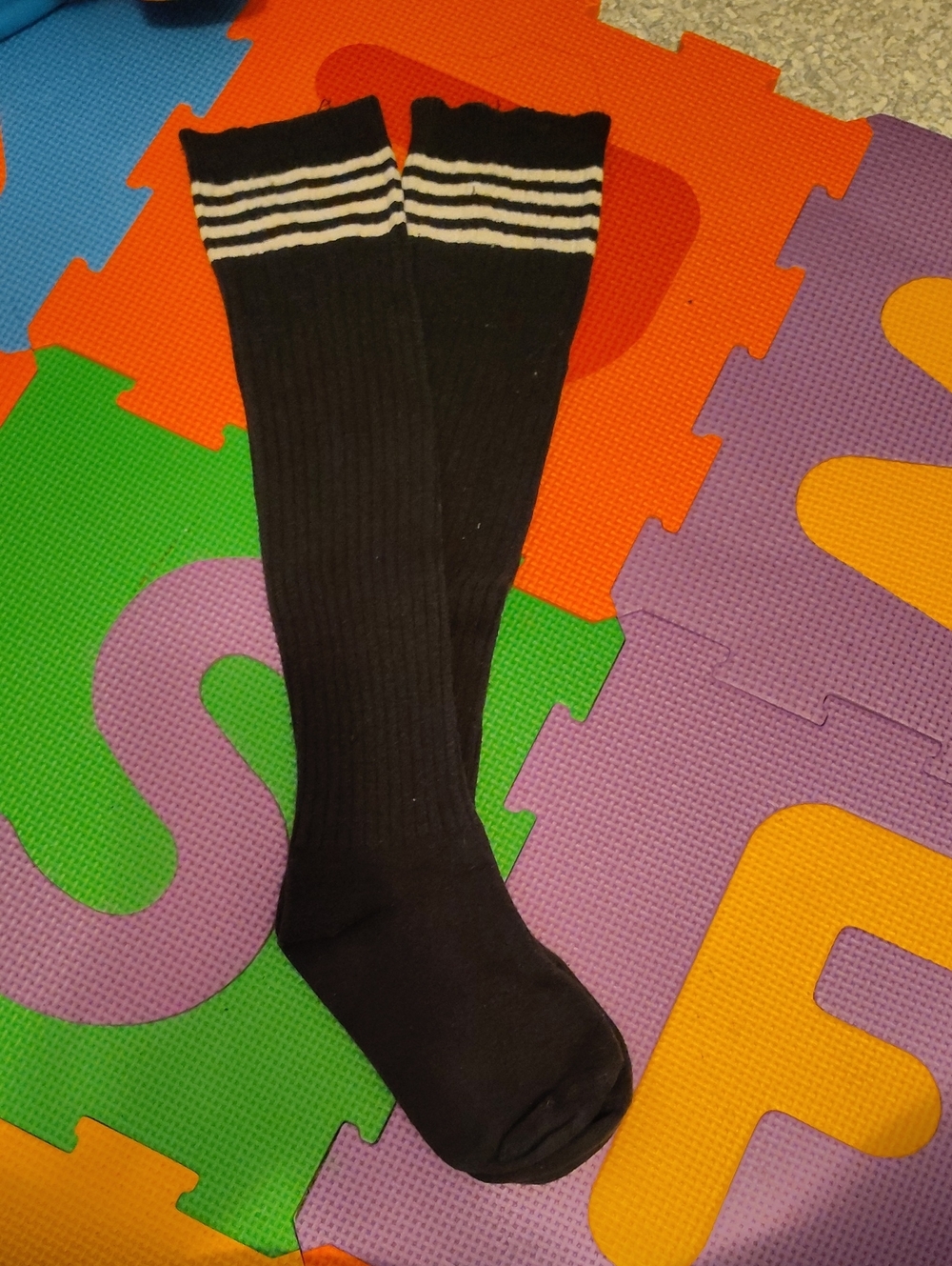 Black Knee-High Athletic Socks with White Stripes